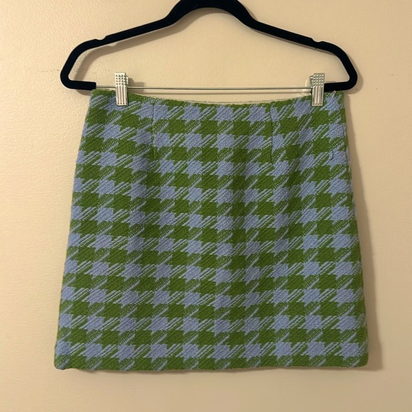 J. Crew Womens Houndstooth Mini Skirt Green & Blue Wool size 4 Preppy Academia - Picture 3 of 9